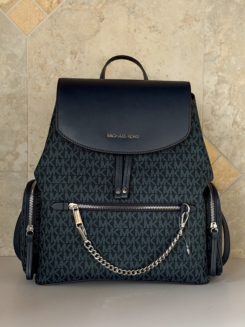 Michael Kors Jet Set Item LG Chain Backpack MK Admiral/Dark Navy